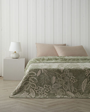 Floral Art Pamuklu Tek Kişilik Battaniye 150x200 cm Açık Yeşil