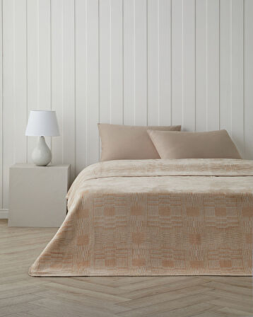 Linear Calm Pamuklu Çift Kişilik Battaniye 200x220 cm Ekru