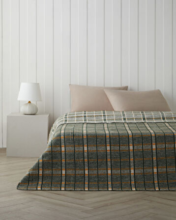Plaid Tale Pamuk Akrilik Çift Kişilik Battaniye 200x220 cm Koyu Yeşil