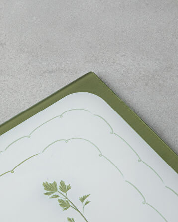 Rosemary Cam Kesme Tahtası 25x35 cm Yeşil-Beyaz