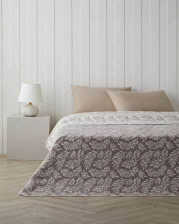 Foliage Pamuk Akrilik Çift Kişilik Battaniye 200x220 cm Çakıl Taşı