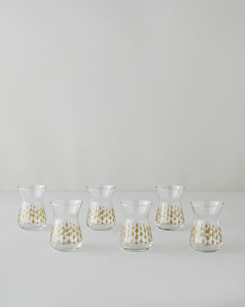 Gold Leaves Cam 6'lı Çay Bardağı 132 ml Şeffaf-Gold