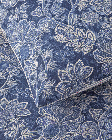 Boho Bloom Pamuk Çift Kişilik Nevresim Takımı 200x220 cm Lacivert