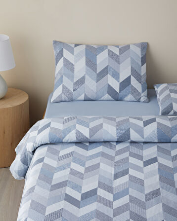 Linescape Kolay Ütülenir Çift Kişilik Nevresim Takımı 200x220 cm Açık Mavi