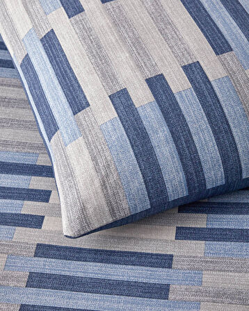 Blockform Kolay Ütülenir Tek Kişilik Nevresim Takımı 160x220 cm Koyu Mavi-Bej