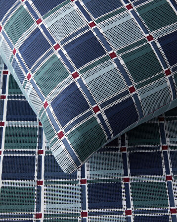Dotty Gingham Kolay Ütülenir Çift Kişilik Nevresim Takımı 200x220 cm Koyu Mavi-Yeşil