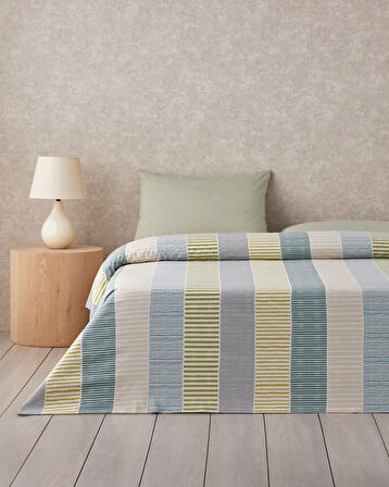 Border Line Kolay Ütülenir Çift Kişilik Nevresim Takımı 200x220 cm Yeşil-Bej