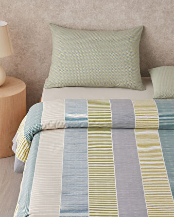 Border Line Kolay Ütülenir Çift Kişilik Nevresim Takımı 200x220 cm Yeşil-Bej