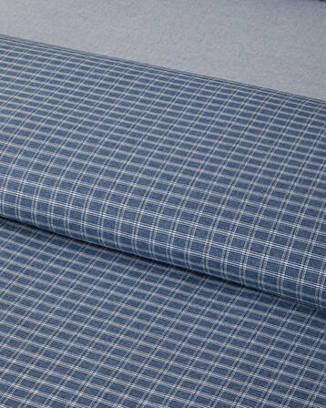 Pincheck İpliği Boyalı Tek Kişilik Nevresim Takımı 160x220 cm Mavi