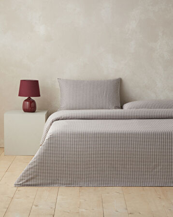 Tattersall İpliği Boyalı Çift Kişilik Nevresim Takımı 200x220 cm Kahverengi