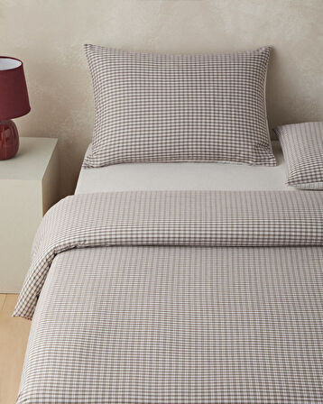 Tattersall İpliği Boyalı Çift Kişilik Nevresim Takımı 200x220 cm Kahverengi