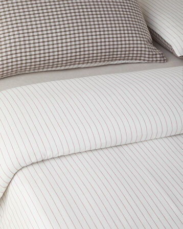 Tattersall İpliği Boyalı Çift Kişilik Nevresim Takımı 200x220 cm Kahverengi