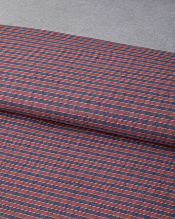 Tile Check İpliği Boyalı Çift Kişilik Nevresim Takımı 200x220 cm Lacivert-Kırmızı