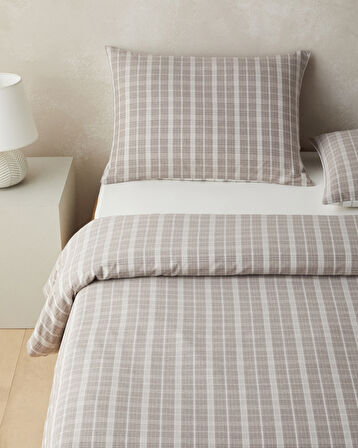 Glen Plaid İpliği Boyalı Tek Kişilik Nevresim Takımı 160x220 cm Koyu Bej