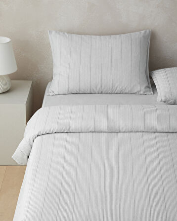 Line Mesh İpliği Boyalı Tek Kişilik Nevresim Takımı 160x220 cm Gri