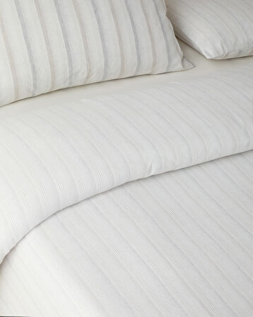 Glint Stripes İpliği Boyalı Tek Kişilik Nevresim Takımı 160x220 cm Bej-Gri