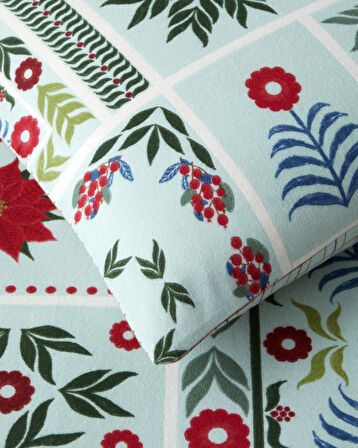 Winter Patch Flanel Tek Kişilik Nevresim Takımı 160x220 cm Açık Yeşil