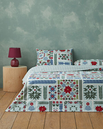 Winter Patch Flanel Çift Kişilik Nevresim Takımı 200x220 cm Açık Yeşil