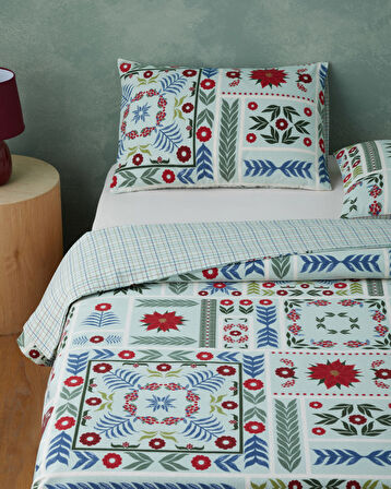 Winter Patch Flanel Çift Kişilik Nevresim Takımı 200x220 cm Açık Yeşil