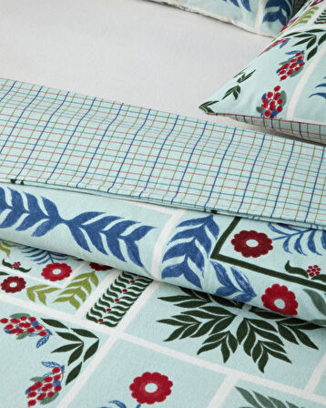 Winter Patch Flanel Çift Kişilik Nevresim Takımı 200x220 cm Açık Yeşil