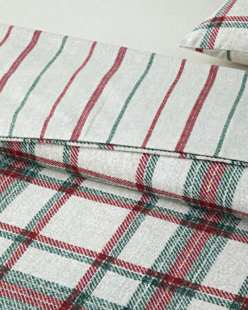 Winter Check Flanel Çift Kişilik Nevresim Takımı 200x220 cm Yeşil – Kırmızı