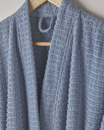 Chequer Pamuk Bornoz L-XL Mavi