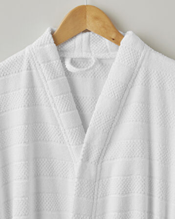 Sandy Stripe Pamuk Bornoz L-XL Beyaz