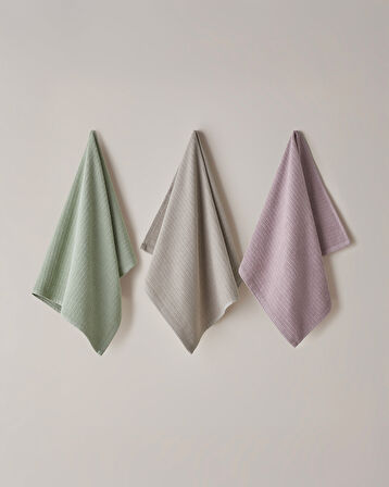 Stripe Pamuk Yüz Havlusu 50x70 cm Haki