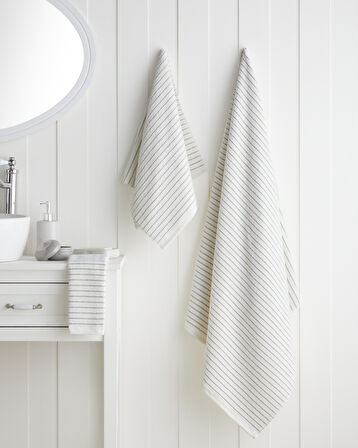 Soft Stripe Pamuk Yüz Havlusu 50x80 cm Fildişi