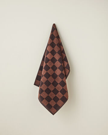 Savanna Check Pamuk Yüz Havlusu 50x80 cm Kahve-Açık Kahve