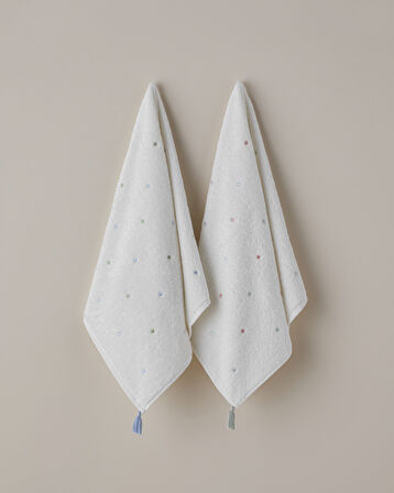 Petite Dot Pamuk Püsküllü Yüz Havlusu 50x80 cm Pembe - Yeşil