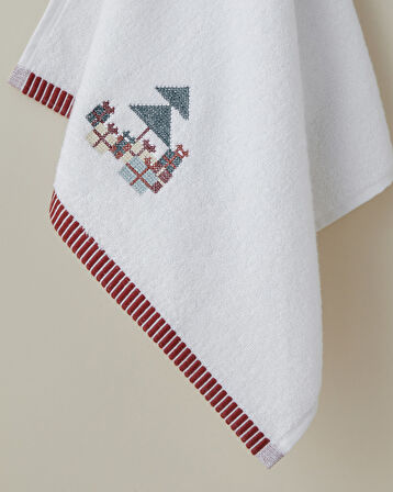 Twinkle Tree Pamuk Nakışlı Yüz Havlusu 50x80 cm Beyaz