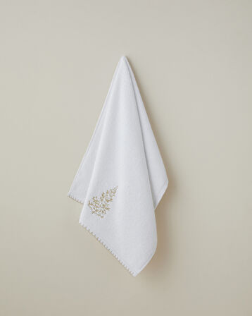 Golden Pine Pamuk Nakışlı Yüz Havlusu 50x80 cm Beyaz