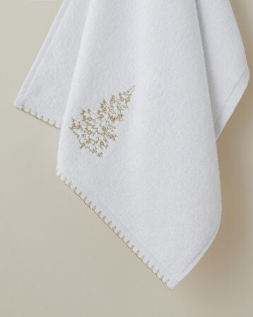 Golden Pine Pamuk Nakışlı Yüz Havlusu 50x80 cm Beyaz