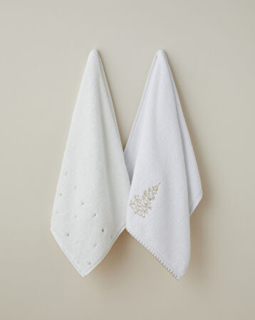 Golden Pine Pamuk Nakışlı Yüz Havlusu 50x80 cm Beyaz