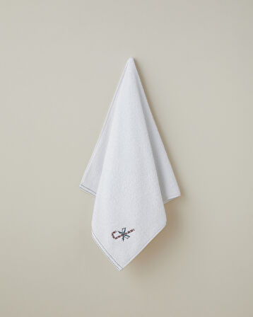 Candy Cane Pamuk Nakışlı Yüz Havlusu 50x80 cm Beyaz