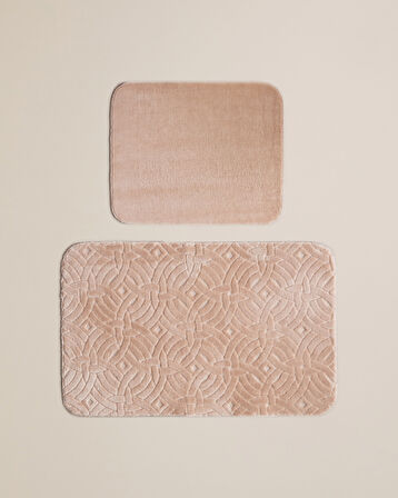 Wavelet Banyo Paspası Seti 60x100 cm + 50x60 cm Açık Bej
