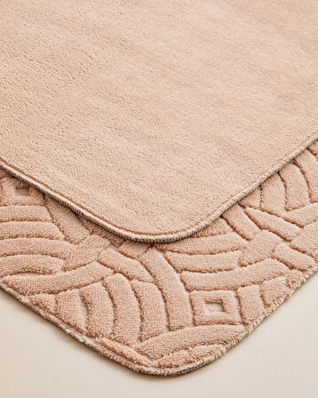 Wavelet Banyo Paspası Seti 60x100 cm + 50x60 cm Açık Bej