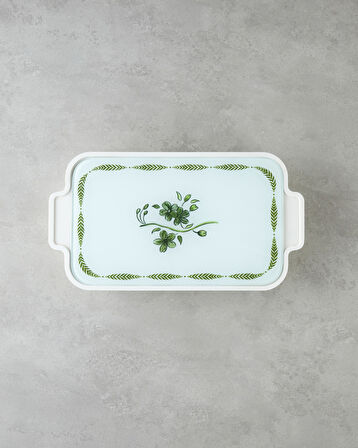 Plantopia Melamin 6'lı Cam Kapaklı Kahvaltılık 39x21 cm Beyaz - Yeşil