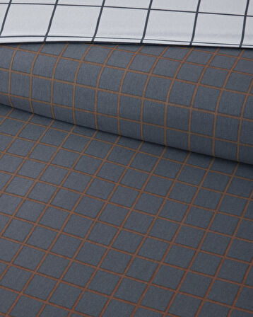 Checkmate Kolay Ütülenir Çift Kişilik Nevresim Seti 200x220 cm Lacivert- Terracotta