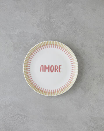 Amore Porselen 6'lı Pasta Tabağı 19 cm Pembe - Yeşil