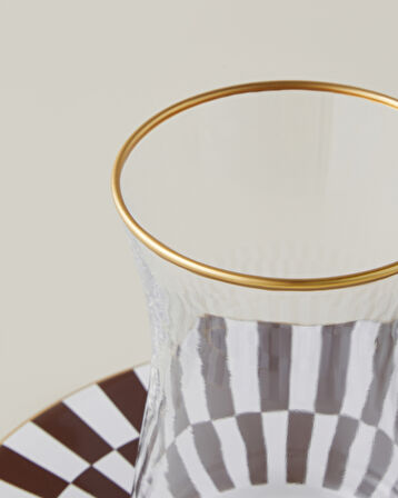 Emberly Cam 4 Parça 2 Kişilik Çay Seti 165 ml Kahverengi-Gold