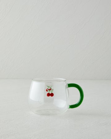 Cherry Borosilikat Cam Kupa 400 ml Kırmızı - Yeşil