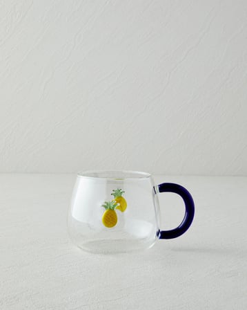 Pineapple Borosilikat Cam Kupa 400 ml Sarı-Lacivert