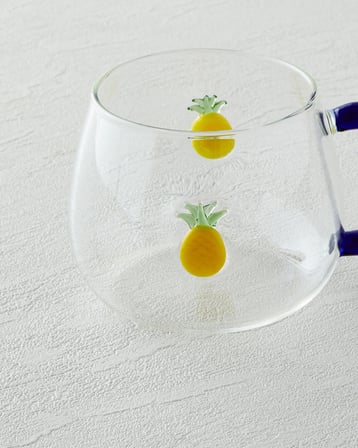Pineapple Borosilikat Cam Kupa 400 ml Sarı-Lacivert