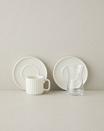 Lunara Porselen 18 Parça 6 Kişilik Çay-Kahve Takımı 170-90 ml Beyaz