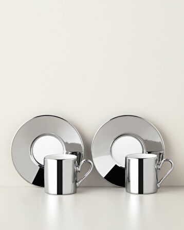 Orvin Porselen 4 Parça 2 Kişilik Kahve Fincan Takımı 90 ml Gümüş