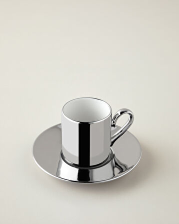 Orvin Porselen 4 Parça 2 Kişilik Kahve Fincan Takımı 90 ml Gümüş