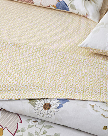 Bloomora Dijital Baskılı Kolay Ütülenir  Tek Kişilik Nevresim Takımı 160x220 cm Bej-Sarı