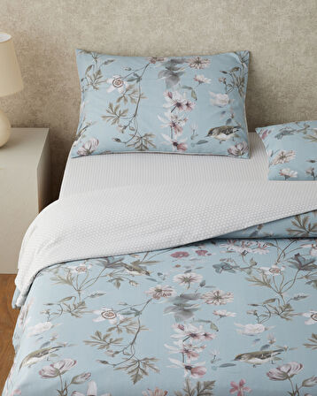 Whispers Dijital Baskılı Kolay Ütülenir  Çift Kişilik Nevresim Takımı 200x220 cm Seledon